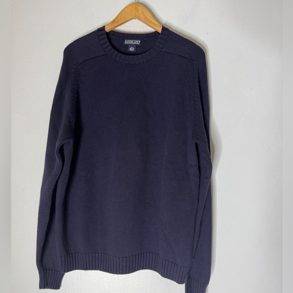 Lands End‎ Large 14-16 Navy Cotton Crew Neck Sweater Made In Japan Fisherman